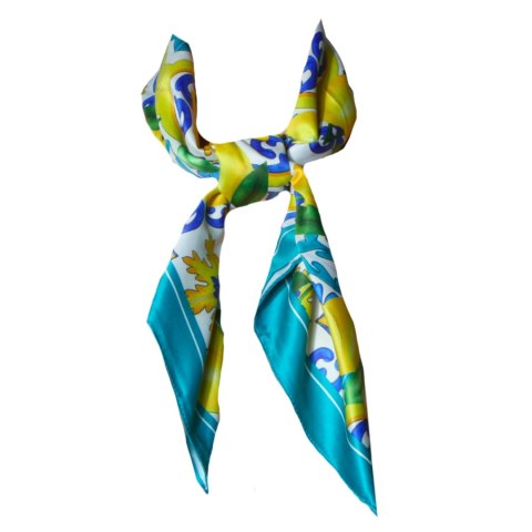 APASZKA CHUSTA DAMSKA NA GŁOWĘ POD SZYJĘ Satynowa CYTRYNY Wzór 10 Włochy