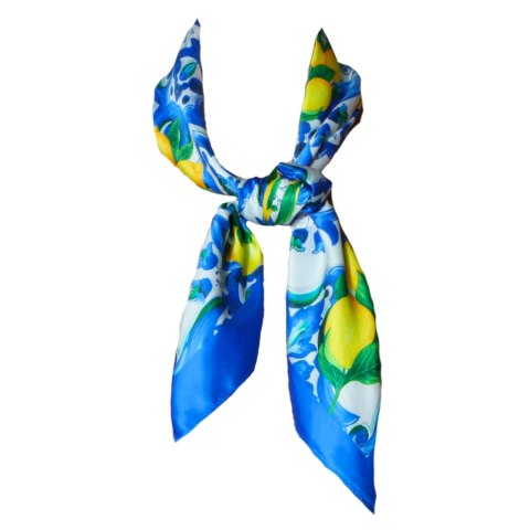 APASZKA CHUSTA DAMSKA NA GŁOWĘ POD SZYJĘ Satynowa CYTRYNY Wzór 6 Włochy