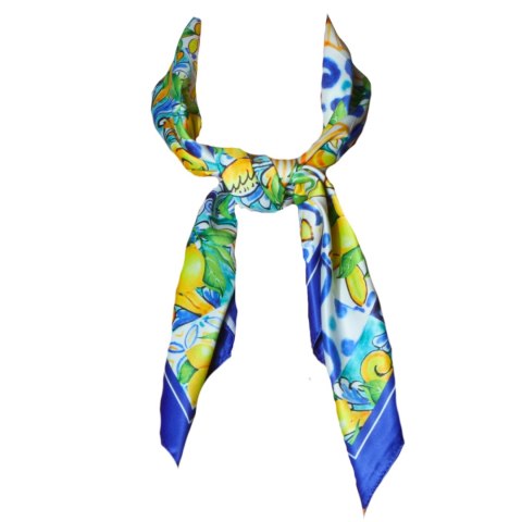 APASZKA CHUSTA DAMSKA NA GŁOWĘ POD SZYJĘ Satynowa CYTRYNY Wzór 8 Włochy