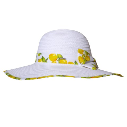 KAPELUSZ SŁOMKOWY DAMSKI Letni Biały CYTRYNY Duże Rondo Kokardka