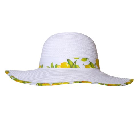 KAPELUSZ SŁOMKOWY DAMSKI Letni Biały CYTRYNY Duże Rondo Kokardka
