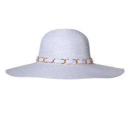 KAPELUSZ SŁOMKOWY DAMSKI Letni Biały Łańcuszek Duże Rondo Biała Kokarda