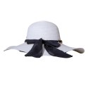 KAPELUSZ SŁOMKOWY DAMSKI Letni Biały Łańcuszek Duże Rondo Granatowa Kokarda