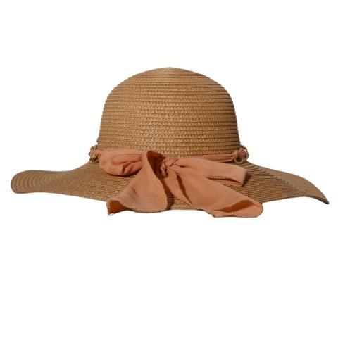 KAPELUSZ SŁOMKOWY DAMSKI Letni Brązowy Łańcuszek Duże Rondo Kokarda