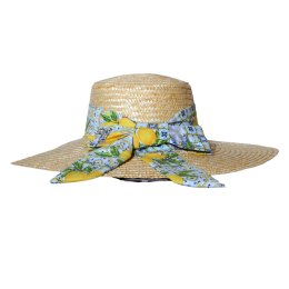 KAPELUSZ SŁOMKOWY DAMSKI Letni CYTRYNY Duże Rondo Kokarda