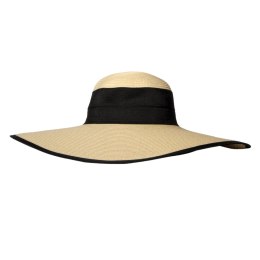 KAPELUSZ SŁOMKOWY DAMSKI Letni Duże Rondo Czarna Kokarda HANDMADE