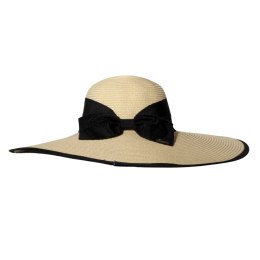 KAPELUSZ SŁOMKOWY DAMSKI Letni Duże Rondo Czarna Kokarda HANDMADE