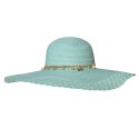 KAPELUSZ SŁOMKOWY DAMSKI Letni Miętowy Łańcuszek Duże Rondo HANDMADE