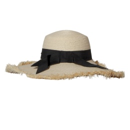 KAPELUSZ SŁOMKOWY DAMSKI Letni Plażowy Beżowy Czarna Kokarda Duże Rondo