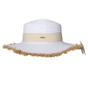 KAPELUSZ SŁOMKOWY DAMSKI Letni Plażowy Biały Beżowa Kokarda
