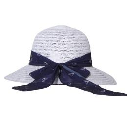 KAPELUSZ SŁOMKOWY DAMSKI Letni Plażowy Biały Kotwica