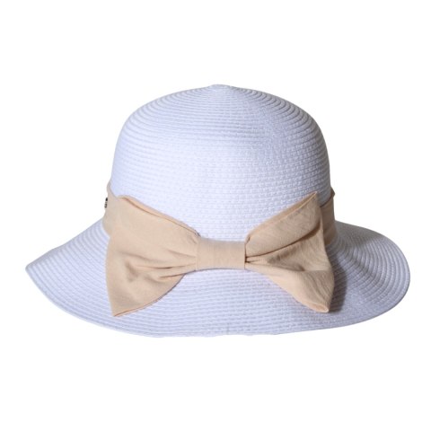 KAPELUSZ SŁOMKOWY DAMSKI Letni Plażowy Biały Różowa Kokarda