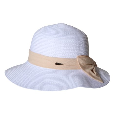 KAPELUSZ SŁOMKOWY DAMSKI Letni Plażowy Biały Różowa Kokarda