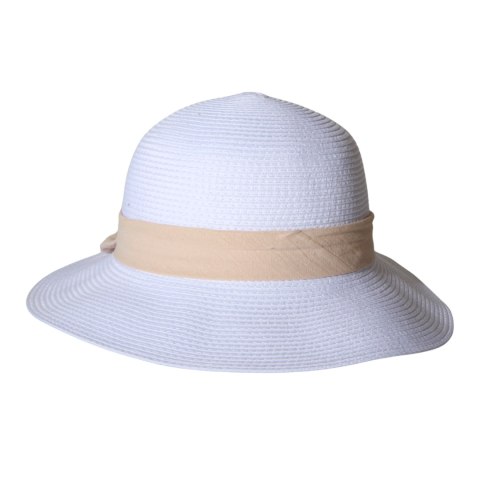 KAPELUSZ SŁOMKOWY DAMSKI Letni Plażowy Biały Różowa Kokarda