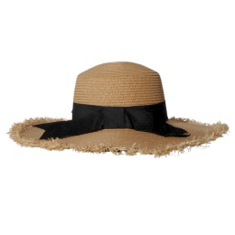 KAPELUSZ SŁOMKOWY DAMSKI Letni Plażowy Brązowy Czarna Kokarda Duże Rondo