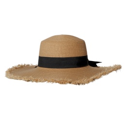 KAPELUSZ SŁOMKOWY DAMSKI Letni Plażowy Brązowy Czarna Kokarda Duże Rondo