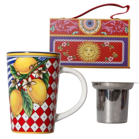 KUBEK Z ZAPARZACZEM I POKRYWKĄ Ceramiczny Prezent Kuferek Box 360ml