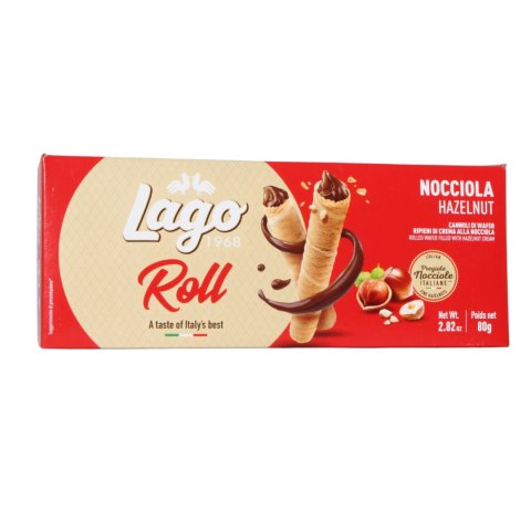 LAGO ROLL Włoskie Rurki z Kremem Orzechowym Ciastka 80g