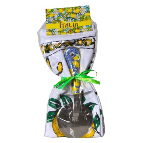 Nóż do Pizzy Niebieski + Ścierka Kuchenna Prezent Włochy