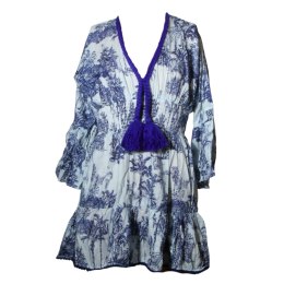 SUKIENKA LETNIA BOHO 100% Bawełna Biało-Granatowa Włochy