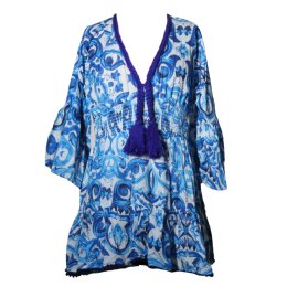 SUKIENKA LETNIA BOHO 100% Bawełna Biało-Niebieska Włochy