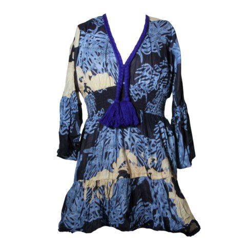 SUKIENKA LETNIA BOHO 100% Bawełna Granatowo-Beżowa Włochy