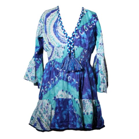 SUKIENKA LETNIA BOHO 100% Bawełna Niebieska Włochy