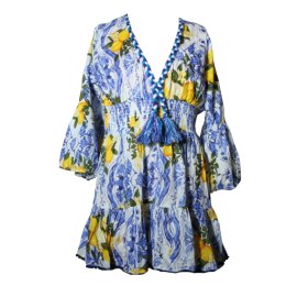 SUKIENKA LETNIA BOHO w CYTRYNY 100% Bawełna Wzór 3 Włochy