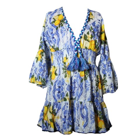 SUKIENKA LETNIA BOHO w CYTRYNY 100% Bawełna Wzór 3 Włochy