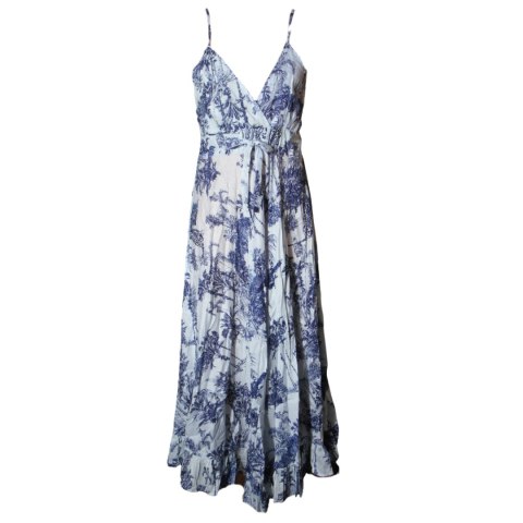 SUKIENKA MAXI LETNIA Ramiączka 100% Bawełna Biało-Granatowa Włochy