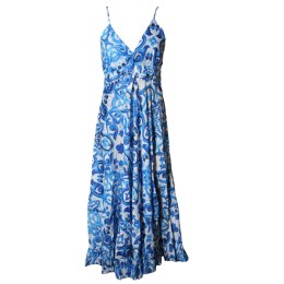 SUKIENKA MAXI LETNIA Ramiączka 100% Bawełna Biało-Niebieska Włochy