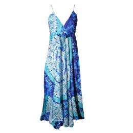 SUKIENKA MAXI LETNIA Ramiączka 100% Bawełna Niebieska Włochy