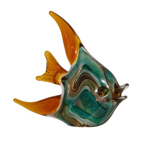 SZKLANA DEKORACJA Ryba Niebiesko-Bursztynowa 22cm Typu MURANO