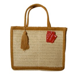 TORBA TOREBKA DAMSKA SŁOMKOWA Plażowa Beżowo-Brązowa 41x32cm Włochy