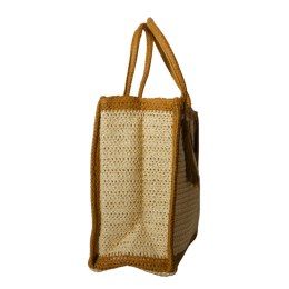 TORBA TOREBKA DAMSKA SŁOMKOWA Plażowa Beżowo-Brązowa 41x32cm Włochy