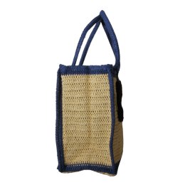 TORBA TOREBKA DAMSKA SŁOMKOWA Plażowa Beżowo-Granatowa 41x32cm Włochy