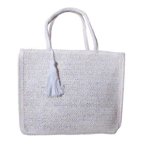 TORBA TOREBKA DAMSKA SŁOMKOWA Plażowa Biała 41x32cm Włochy