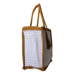 TORBA TOREBKA DAMSKA SŁOMKOWA Plażowa Biało-Brązowa 41x32cm Włochy