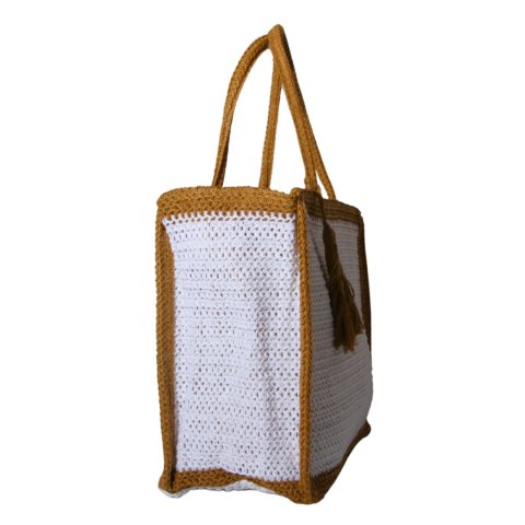 TORBA TOREBKA DAMSKA SŁOMKOWA Plażowa Biało-Brązowa 41x32cm Włochy