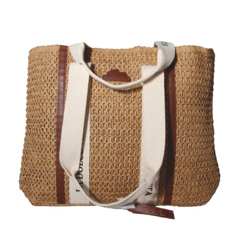 TORBA TOREBKA DAMSKA SŁOMKOWA Plażowa Lato Brązowa 42x31cm Włochy