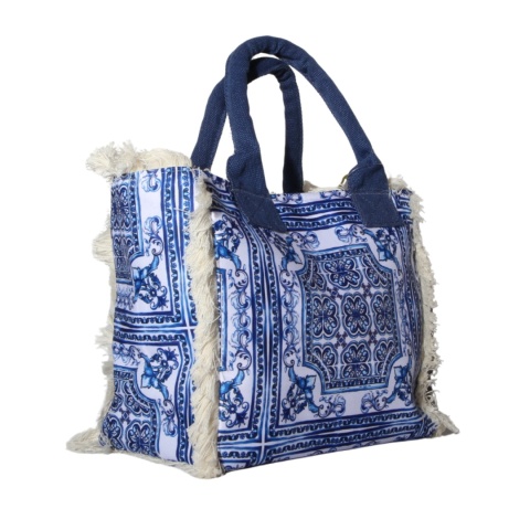 TOREBKA PLAŻOWA ZAKUPY BOHO Niebieska Włochy 27x24cm
