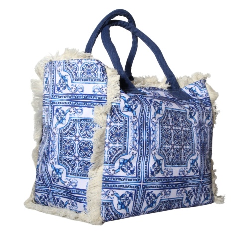 TOREBKA PLAŻOWA ZAKUPY BOHO Niebieska Włochy 54x34cm