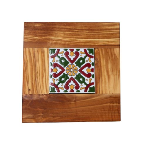 Deska z drewna oliwnego do krojenia serwowania wzór 1 22x22cm