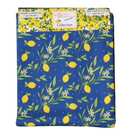OBRUS NA STÓŁ Dekoracyjny Granatowy 140x180 Cytryny Włochy