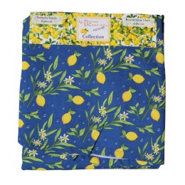 OBRUS OKRĄGŁY NA STÓŁ Dekoracyjny Granatowy 160cm Cytryny Włochy