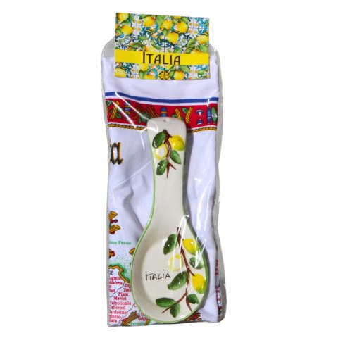 PODSTAWKA POD ŁYŻKĘ Ceramiczna + Ścierka Kuchenna Italia Potrawy