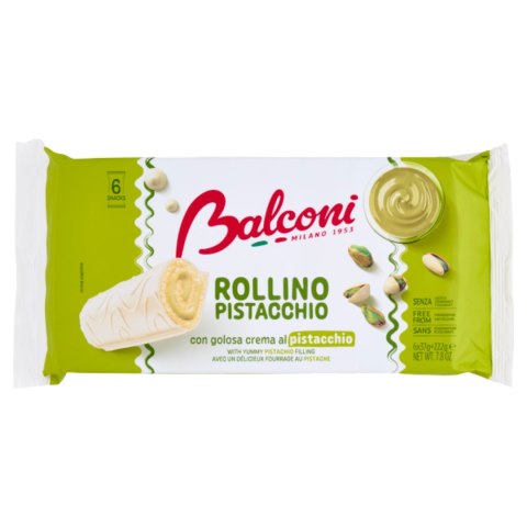 BALCONI ROLLINO Rolki Biszkoptowe Z Kremem Pistacjowym W Polewie 6x37g