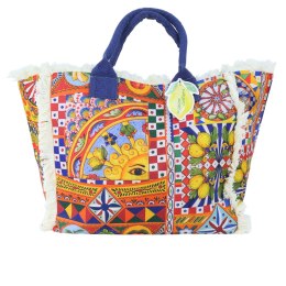 TORBA PLAŻOWA ZAKUPY BOHO Czerwona Włochy 54x34cm