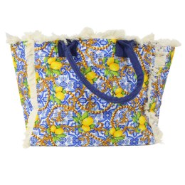 TORBA PLAŻOWA ZAKUPY BOHO Niebieska Cytryny Włochy 54x34cm