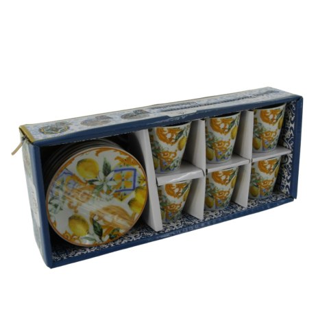 ARCA Zestaw Filiżanek Cytryna Espresso + podstawki Ceramika Włochy kpl.6szt